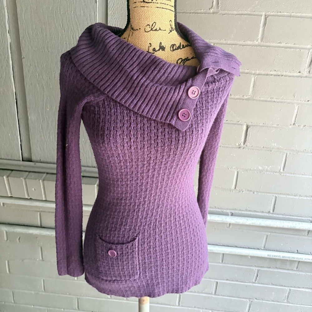 Elegant Purple Cowl Neck Sweater